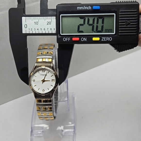 Womens CARAVELLE by BULOVA Date Gold Silver Two Tone Watch Stretch New Battery - Picture 4 of 10